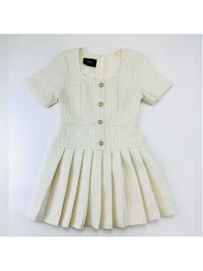 Yayi Boutique cream Boucle mini dress Small pleated peplum Old Money
